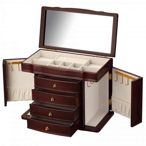 Cherry Wood Jewelry Chest w/ Interior Mirror