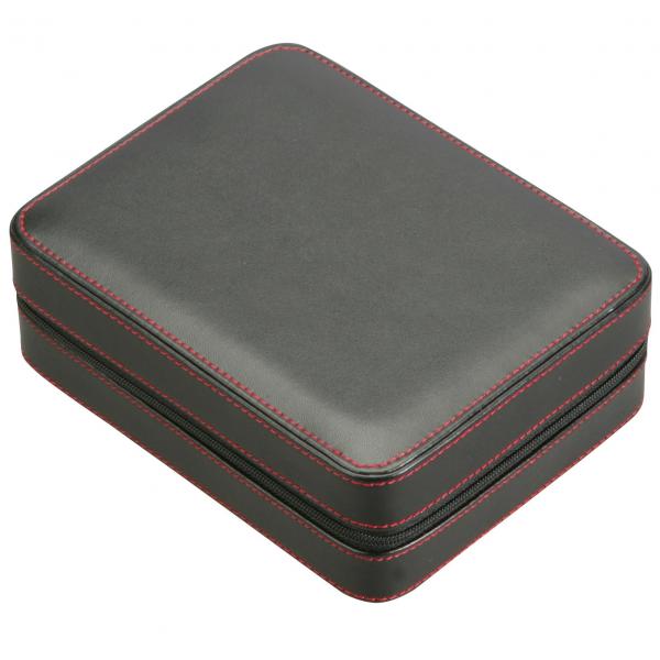 Four Watch Travel Case Pouch in Black Leather w/ Red Stitching