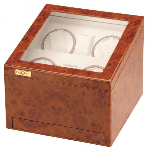 Quad Watch Winder w/ Watching Storage in Cherry Wood