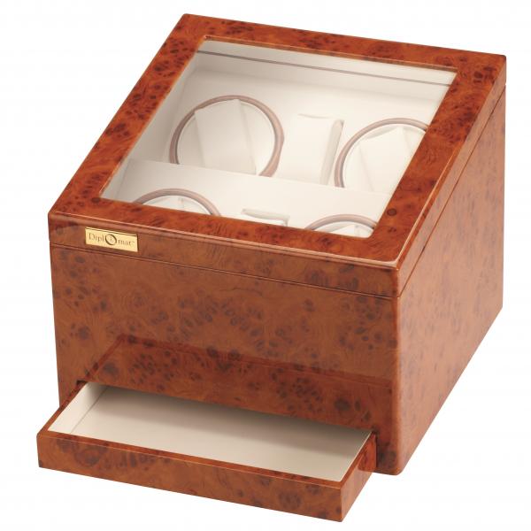 Quad Watch Winder w/ Watching Storage in Cherry Wood