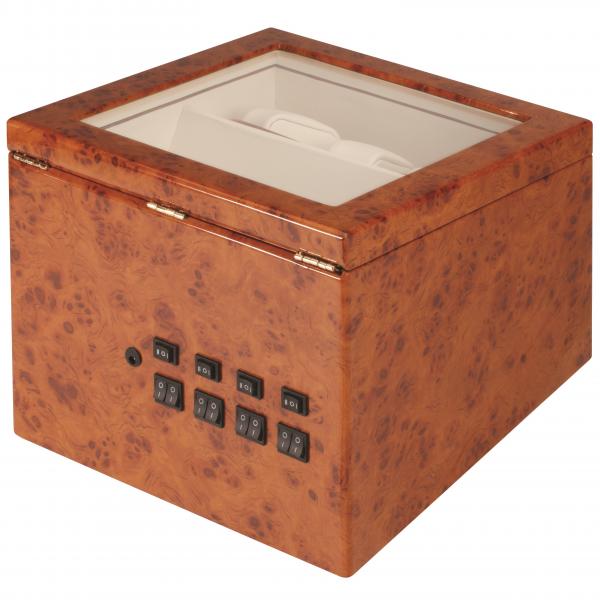 Quad Watch Winder w/ Watching Storage in Cherry Wood