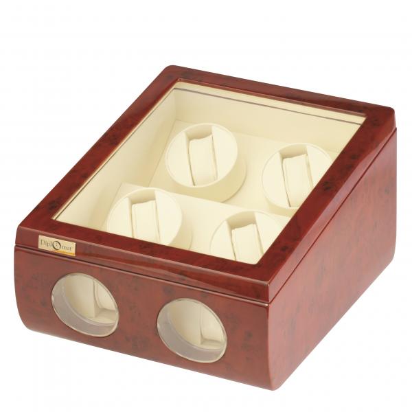 Quad Watch Winder w/ Watching Storage in Burl Wood