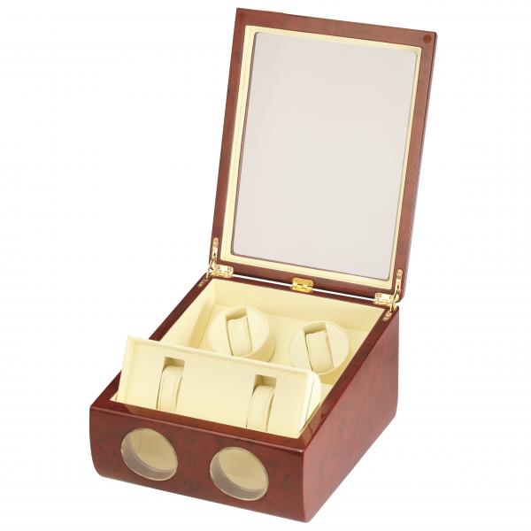 Quad Watch Winder w/ Watching Storage in Burl Wood