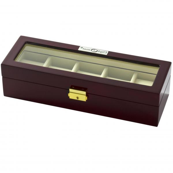 5 Watch Box Case in Cherrywood w/ Locking Lucite Display Top DT85