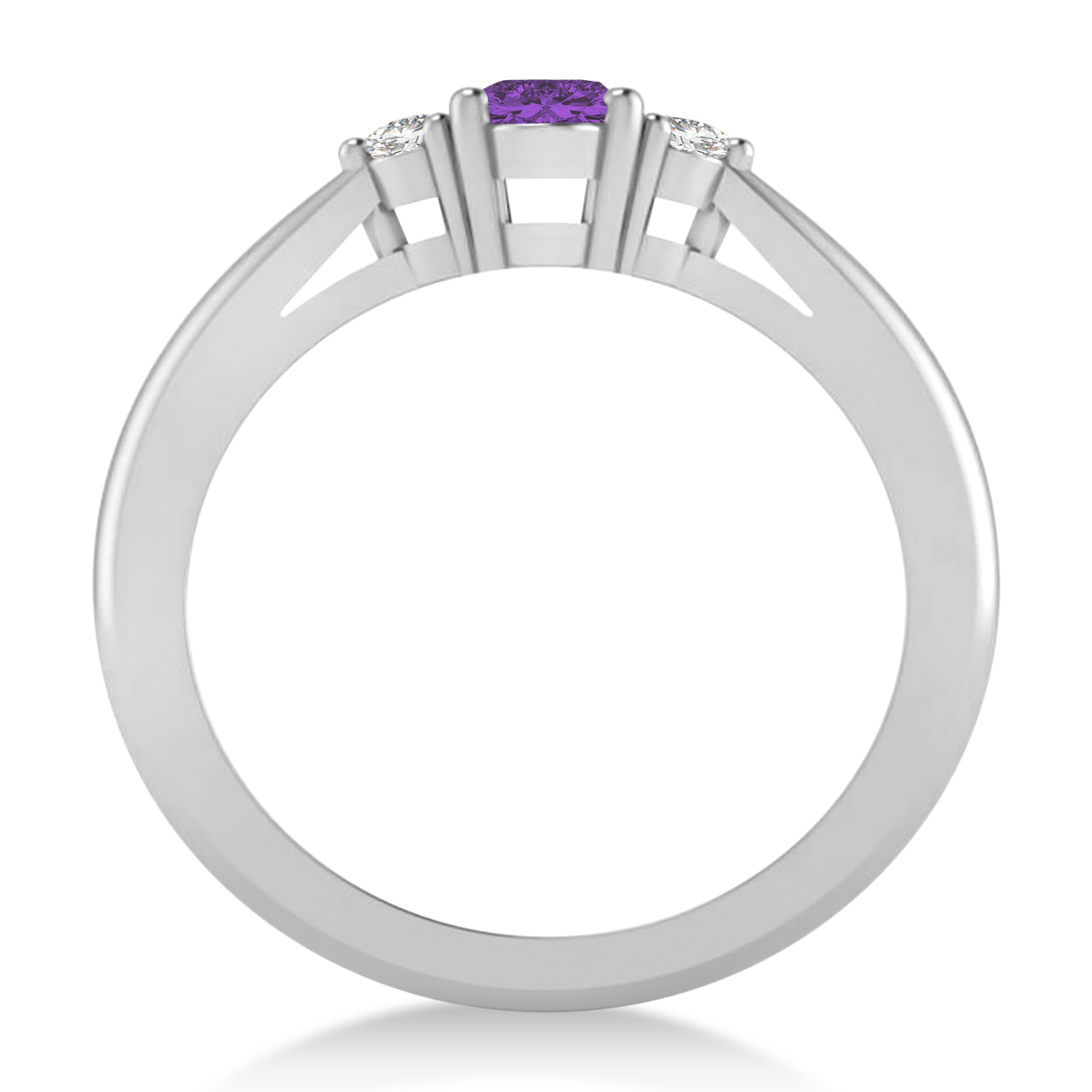 Oval Amethyst & Diamond Three-Stone Engagement Ring 14k White Gold (0.60ct)