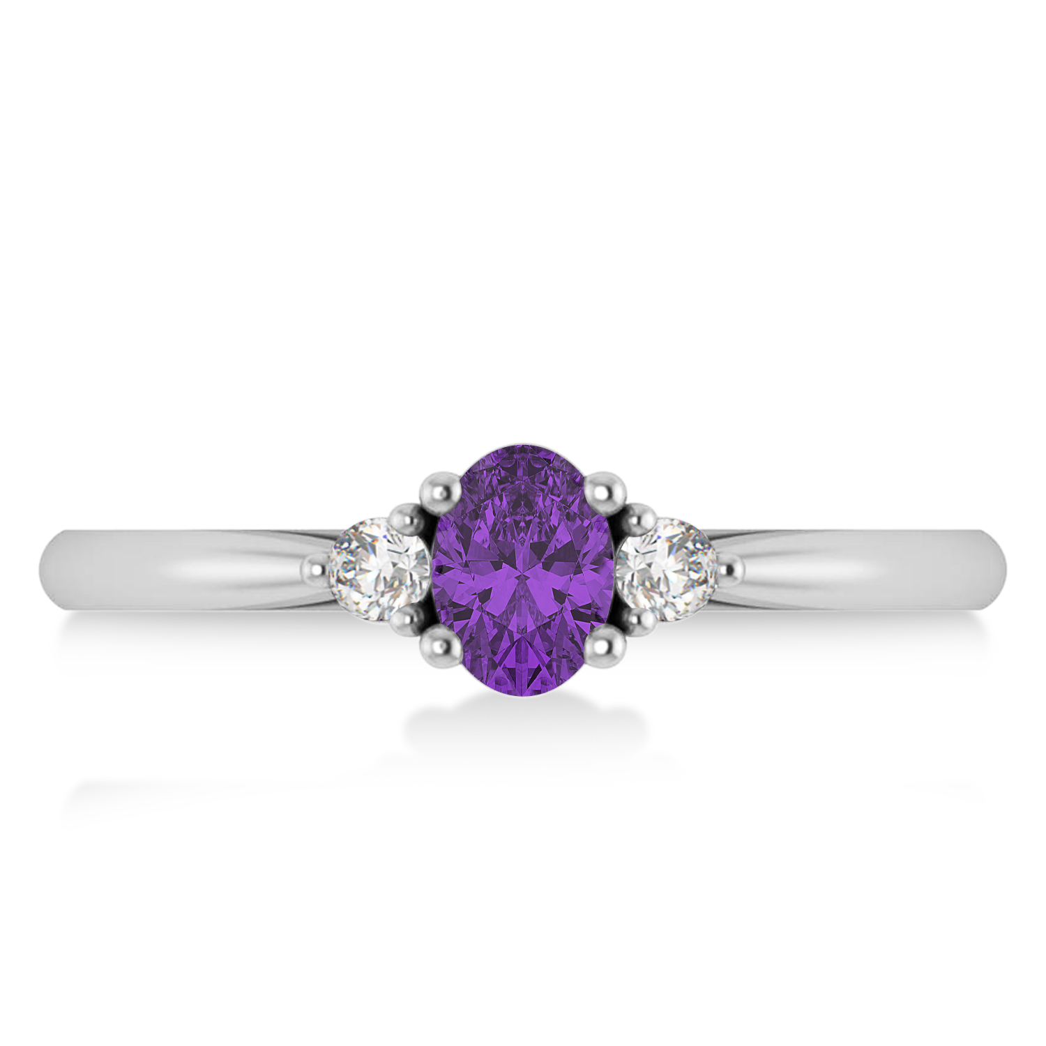 Oval Amethyst & Diamond Three-Stone Engagement Ring 14k White Gold (0.60ct)