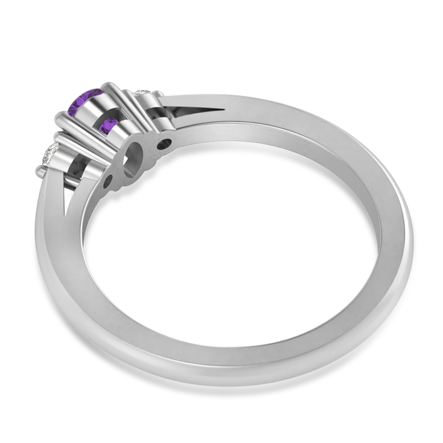 Oval Amethyst & Diamond Three-Stone Engagement Ring 14k White Gold (0.60ct)