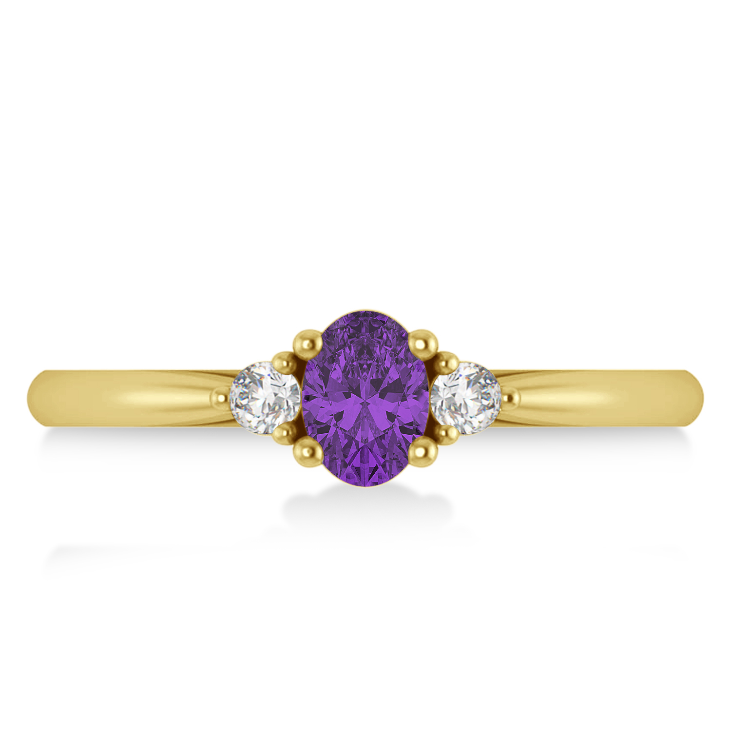 Oval Amethyst & Diamond Three-Stone Engagement Ring 14k Yellow Gold (0.60ct)