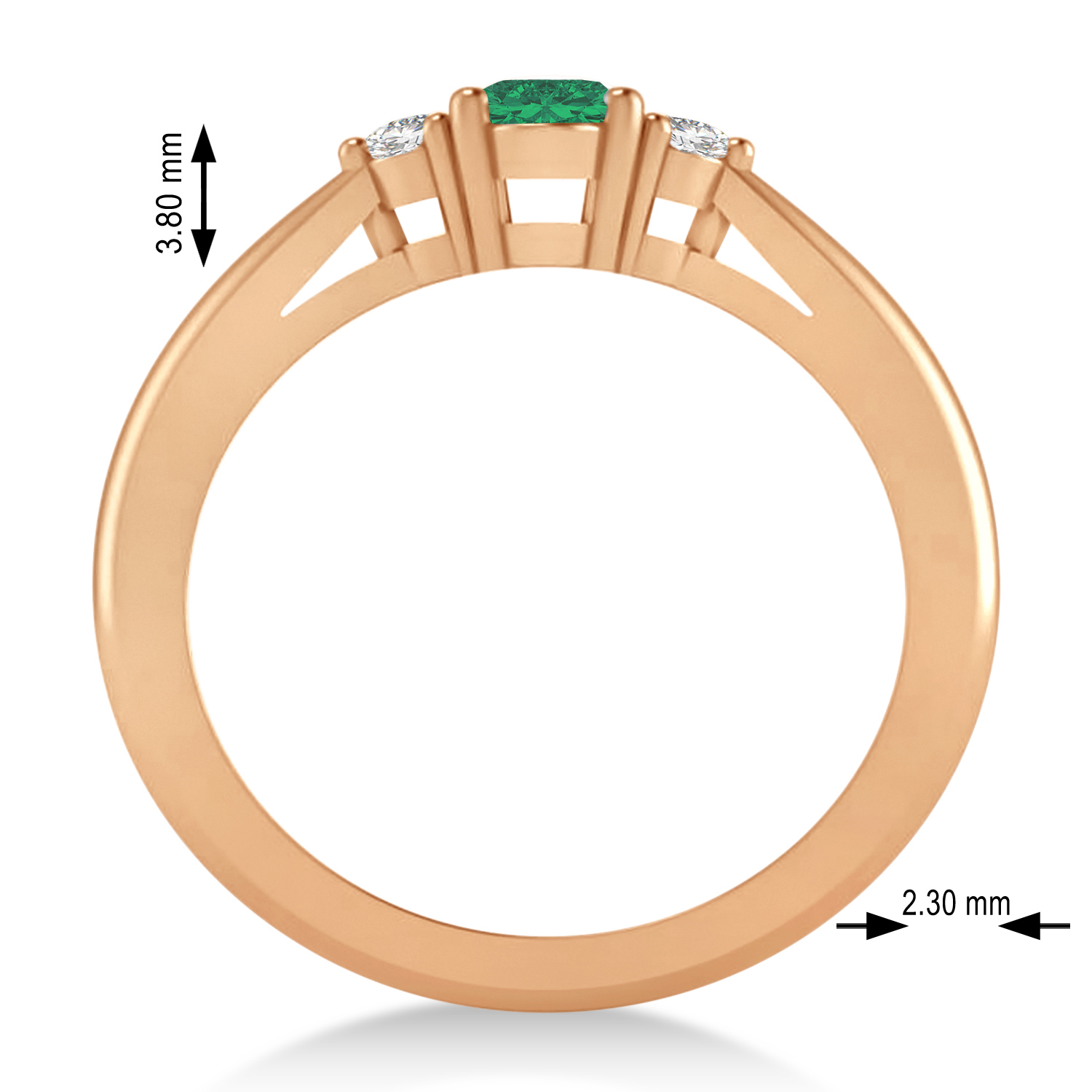 Oval Emerald & Diamond Three-Stone Engagement Ring 14k Rose Gold (0.60ct)
