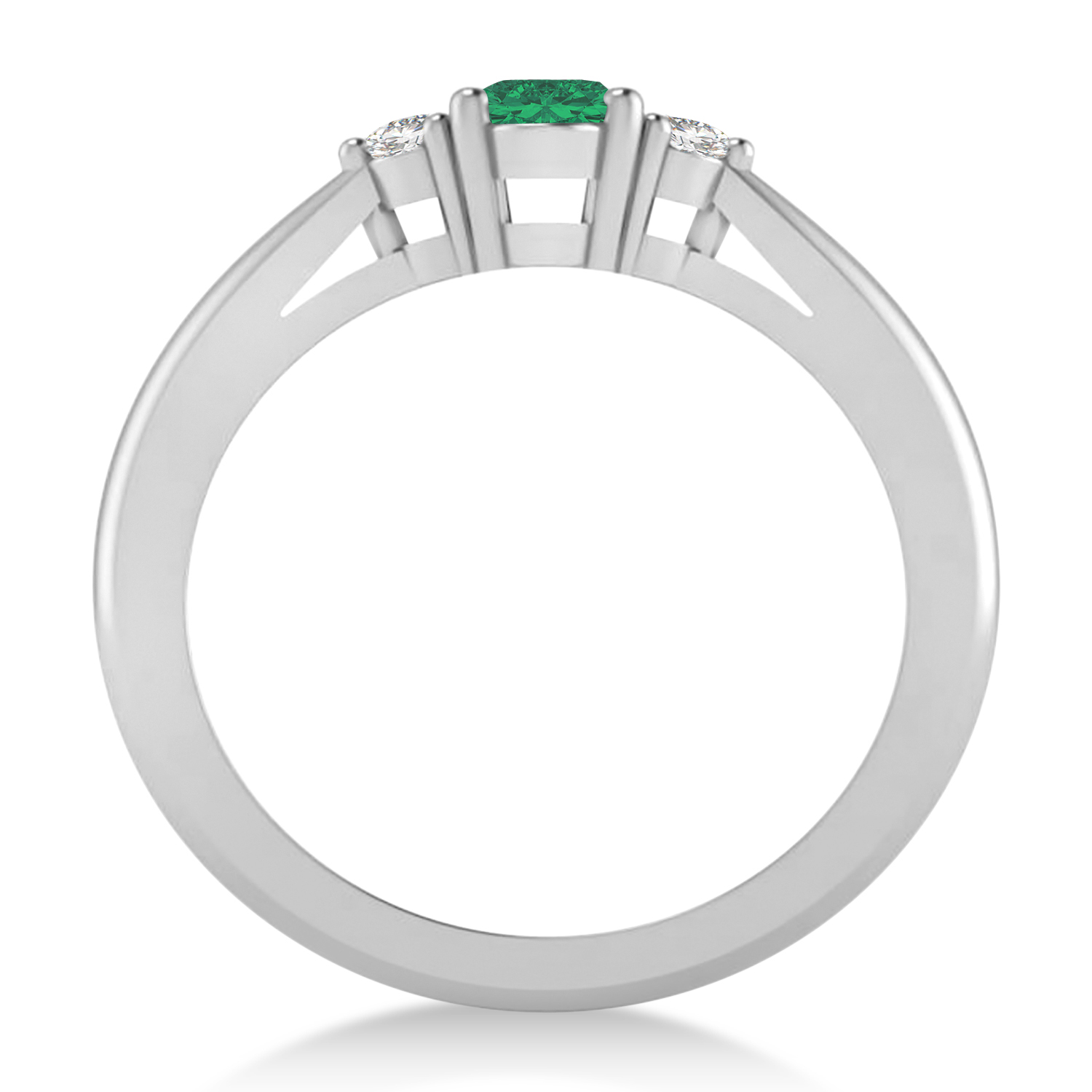 Oval Emerald & Diamond Three-Stone Engagement Ring 14k White Gold (0.60ct)
