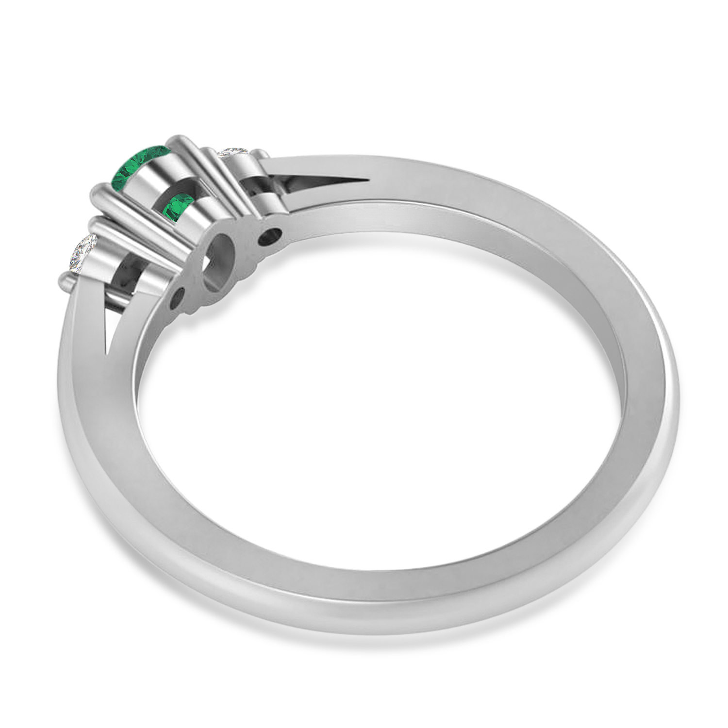 Oval Emerald & Diamond Three-Stone Engagement Ring 14k White Gold (0.60ct)