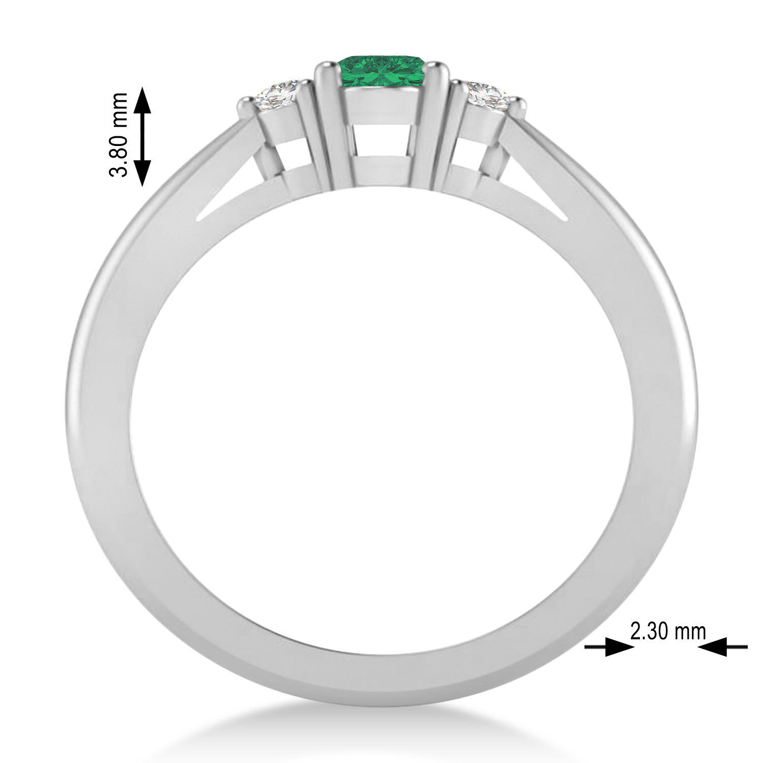 Oval Emerald & Diamond Three-Stone Engagement Ring 14k White Gold (0.60ct)