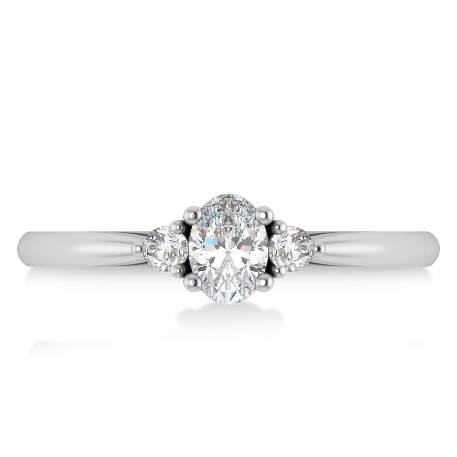 Oval Moissanite & Diamond Three-Stone Engagement Ring 14k White Gold (0.60ct)