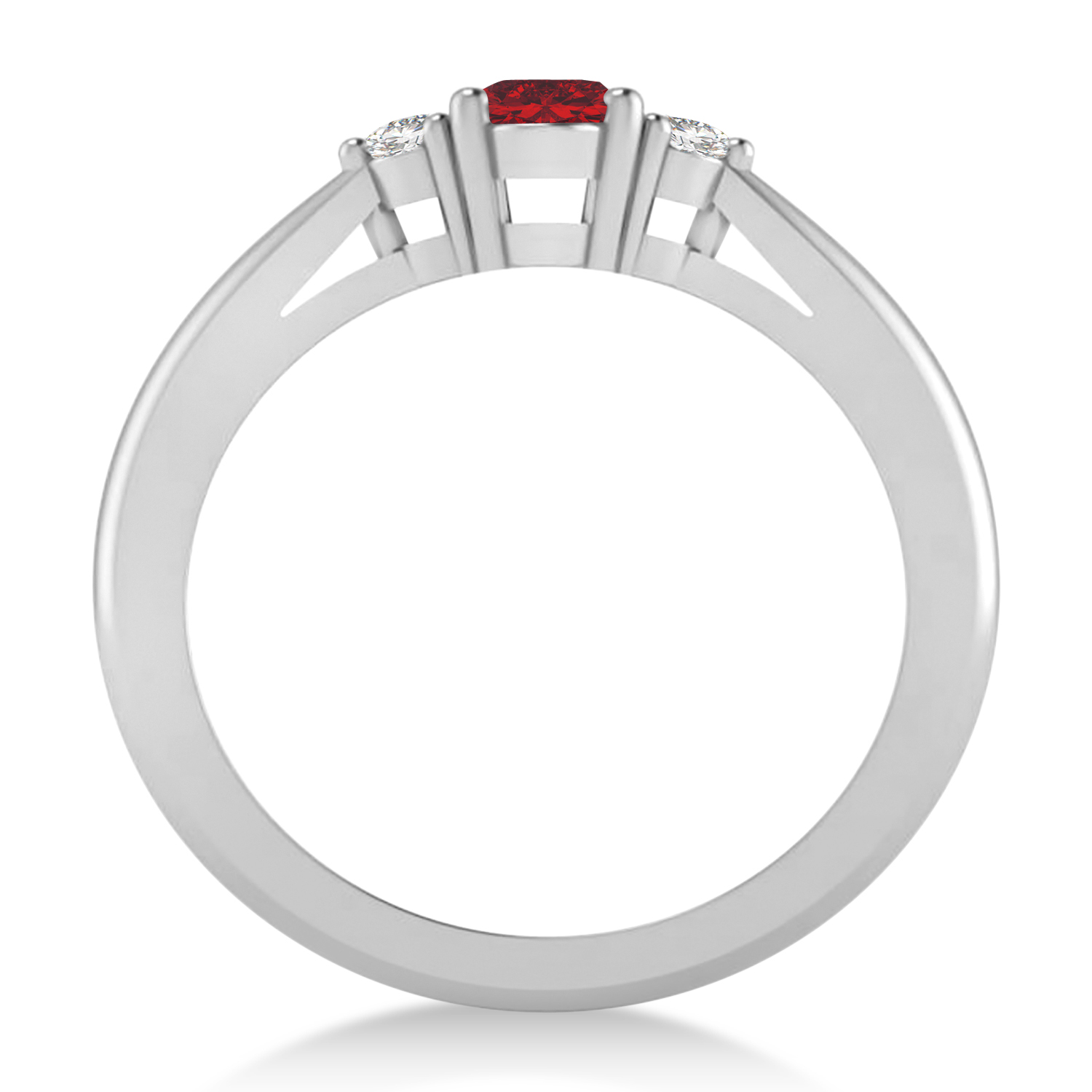 Oval Ruby & Diamond Three-Stone Engagement Ring 14k White Gold (0.60ct)