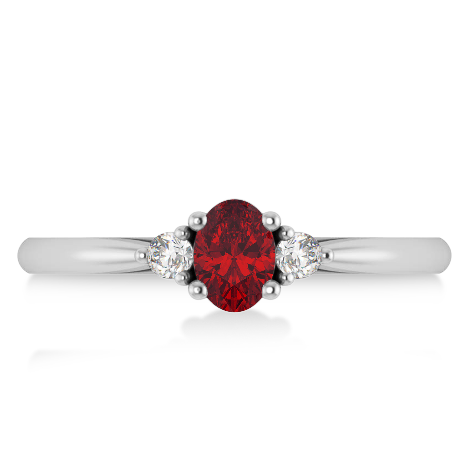Oval Ruby & Diamond Three-Stone Engagement Ring 14k White Gold (0.60ct)