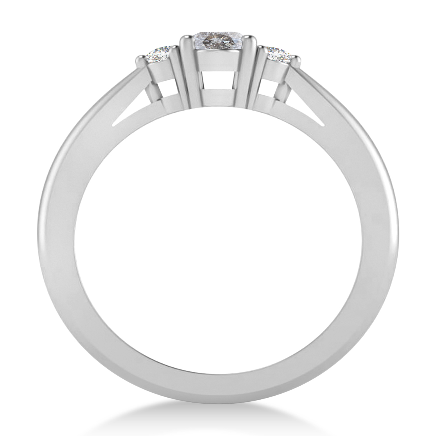 Oval Salt & Pepper & White Diamond Three-Stone Engagement Ring 14k White Gold (0.60ct)