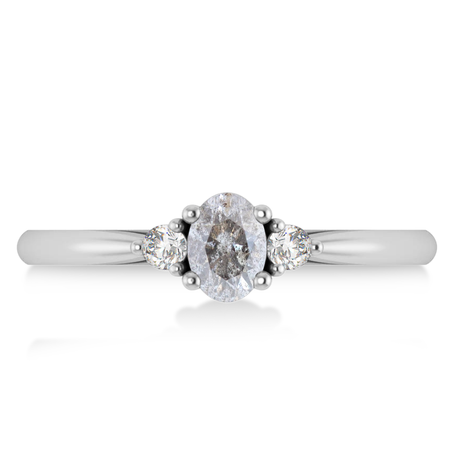 Oval Salt & Pepper & White Diamond Three-Stone Engagement Ring 14k White Gold (0.60ct)