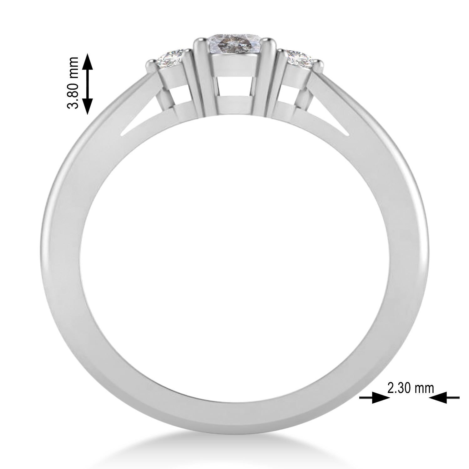 Oval Salt & Pepper & White Diamond Three-Stone Engagement Ring 14k White Gold (0.60ct)