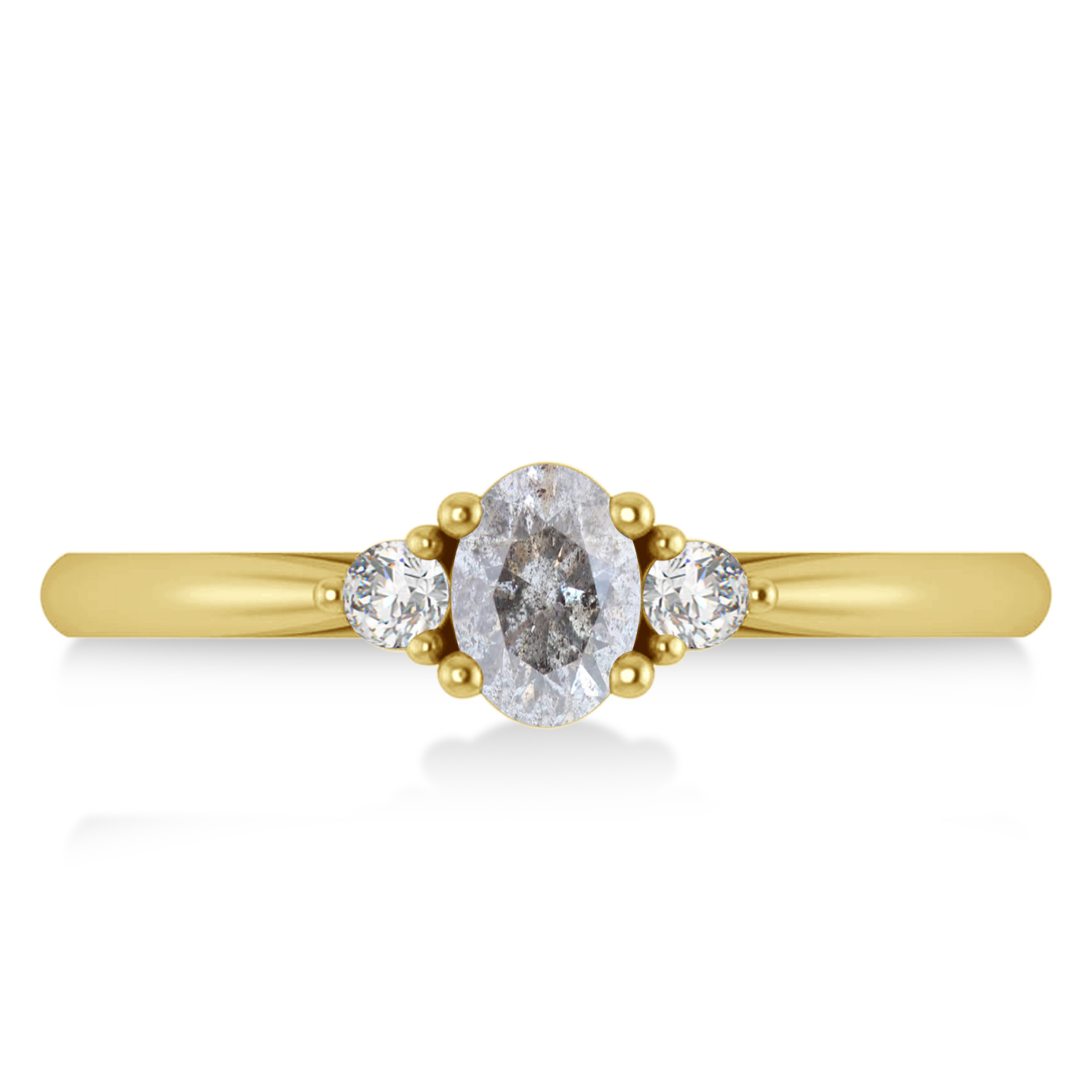 Oval Salt & Pepper & White Diamond Three-Stone Engagement Ring 14k Yellow Gold (0.60ct)
