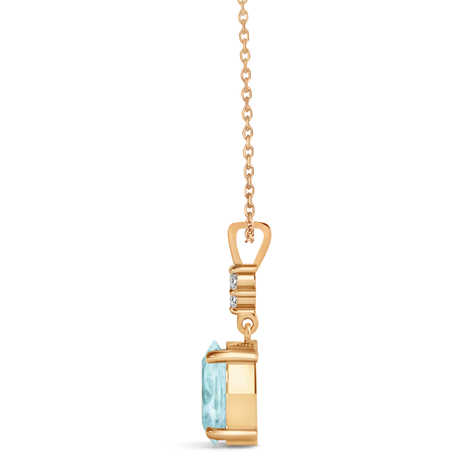 Oval Shape Aquamarine & Diamond Pendant Necklace 14k Rose Gold (0.80ct)