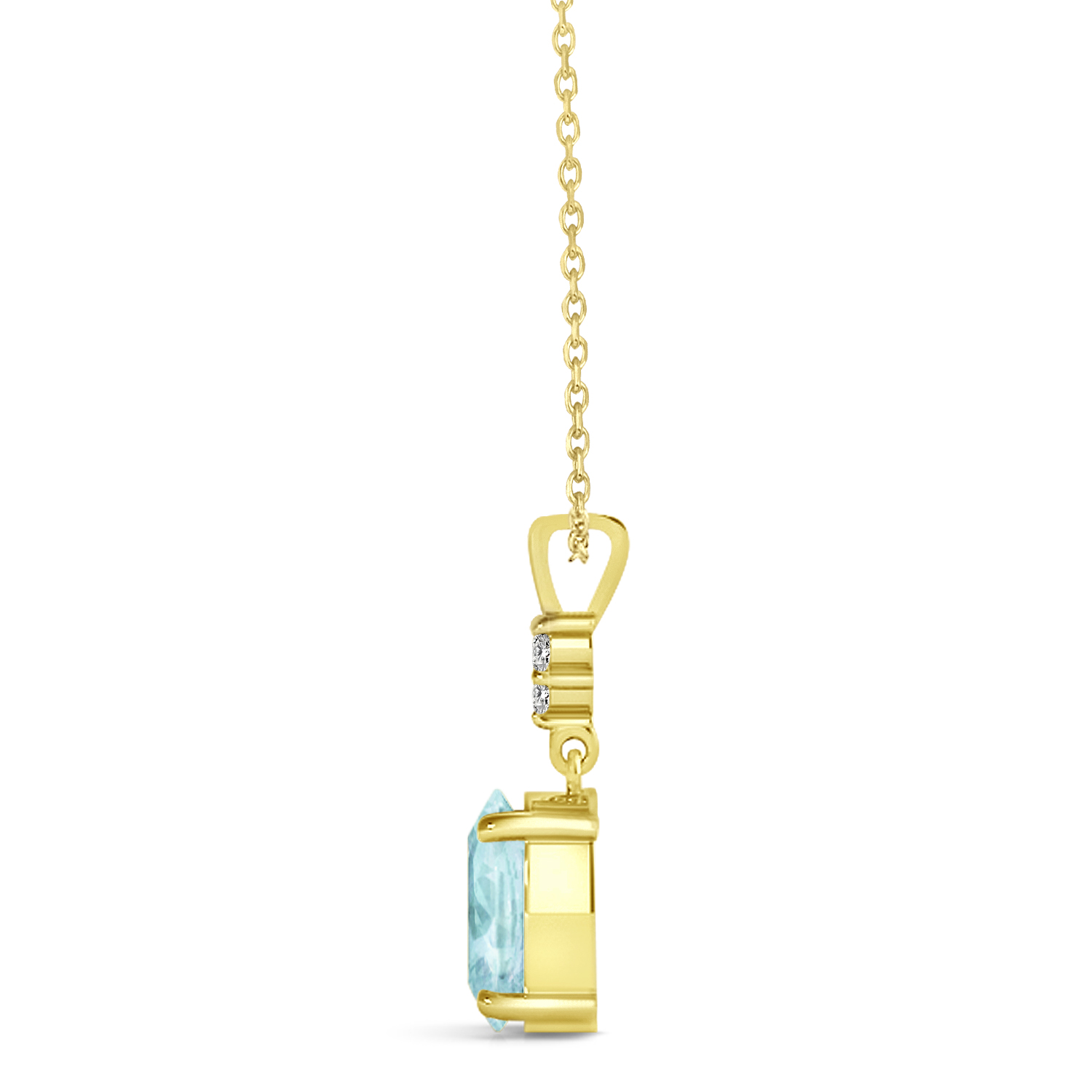 Oval Shape Aquamarine & Diamond Pendant Necklace 14k Yellow Gold (0.80ct)