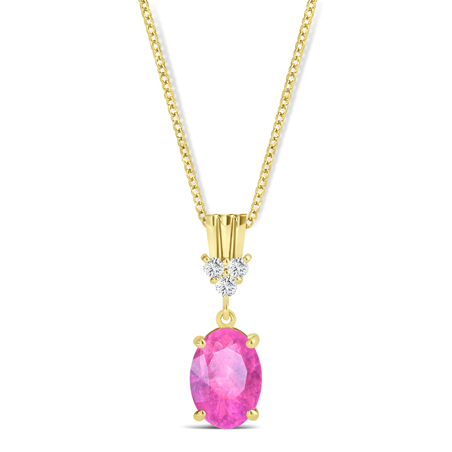 Oval Shape Pink Sapphire & Diamond Pendant Necklace 14k Yellow Gold (1.05ct)