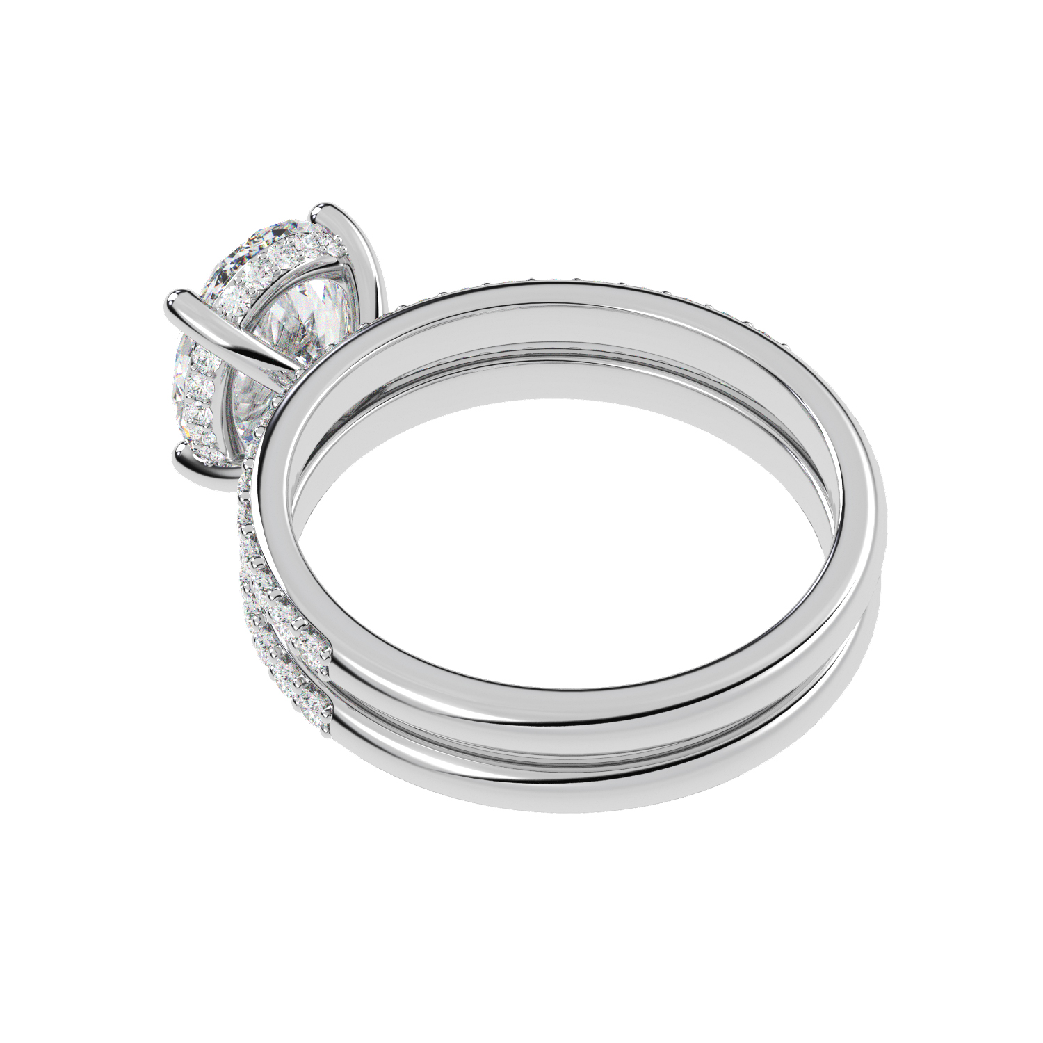 Oval Cut Lab Grown Hidden Halo Bridal Ring Set 14K White Gold (4.49ct)
