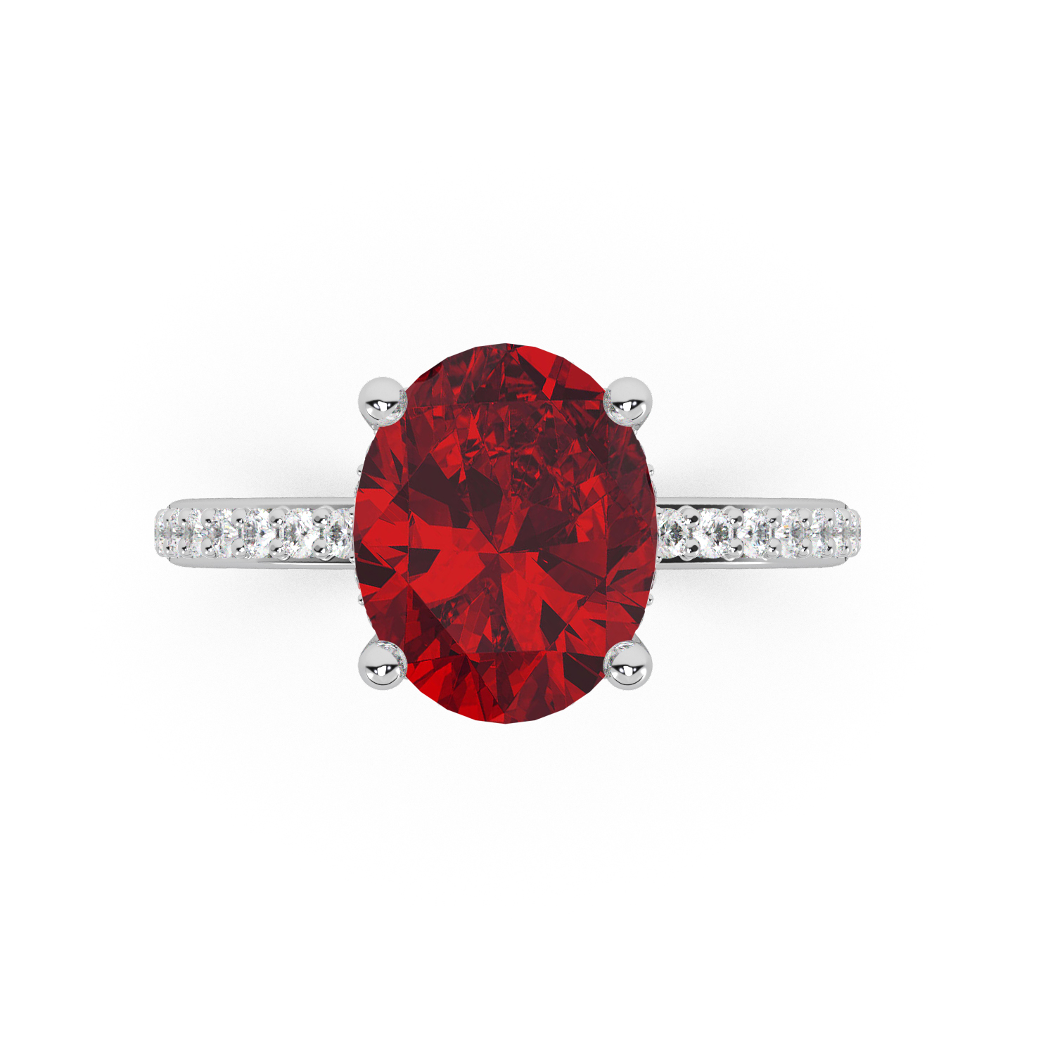 Oval Cut Lab Ruby with Hidden Lab Diamond Engagement Ring 14K White Gold (4.07ct)