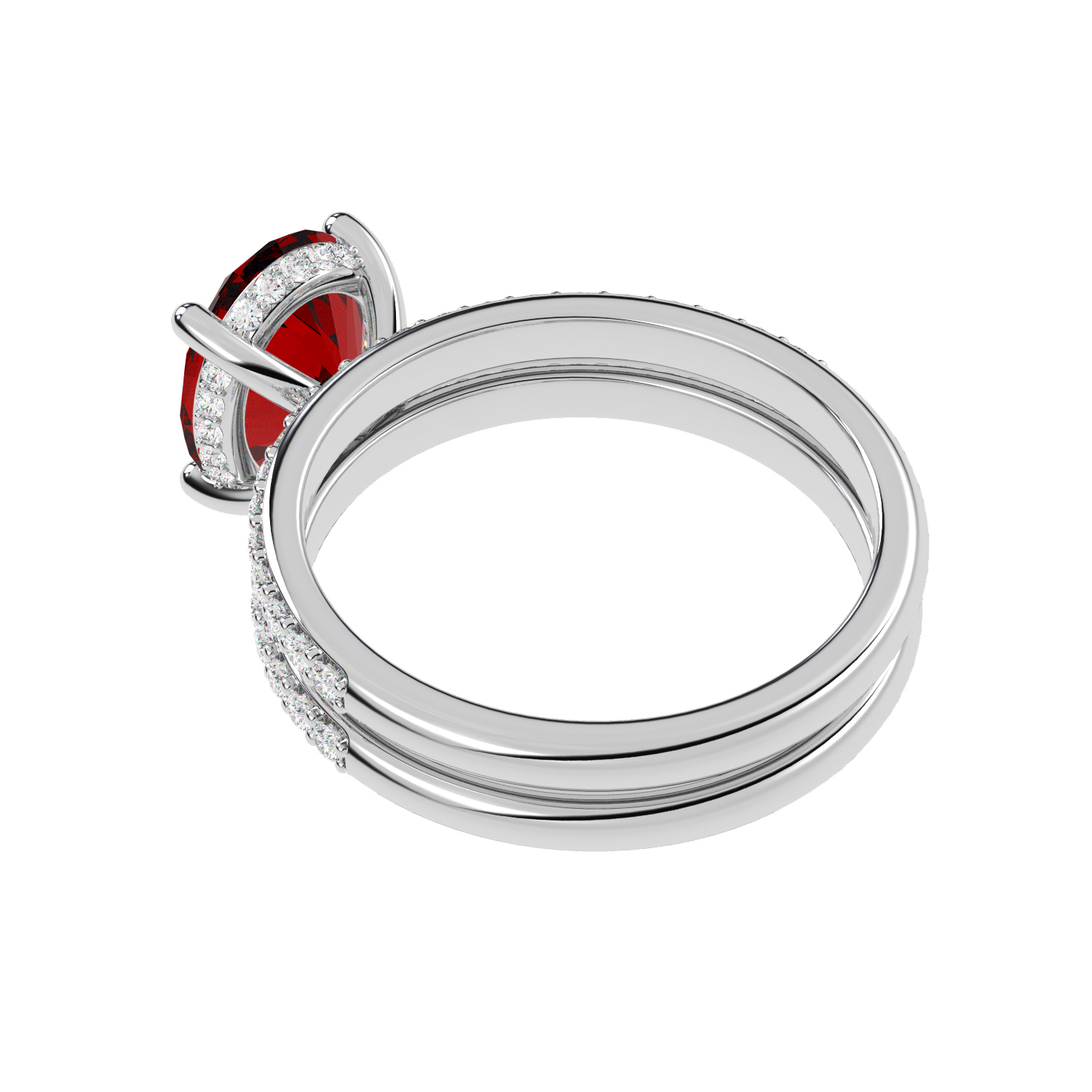 Oval Cut Lab Ruby with Hidden Lab Diamond Bridal Ring Set 14K White Gold (4.29ct)