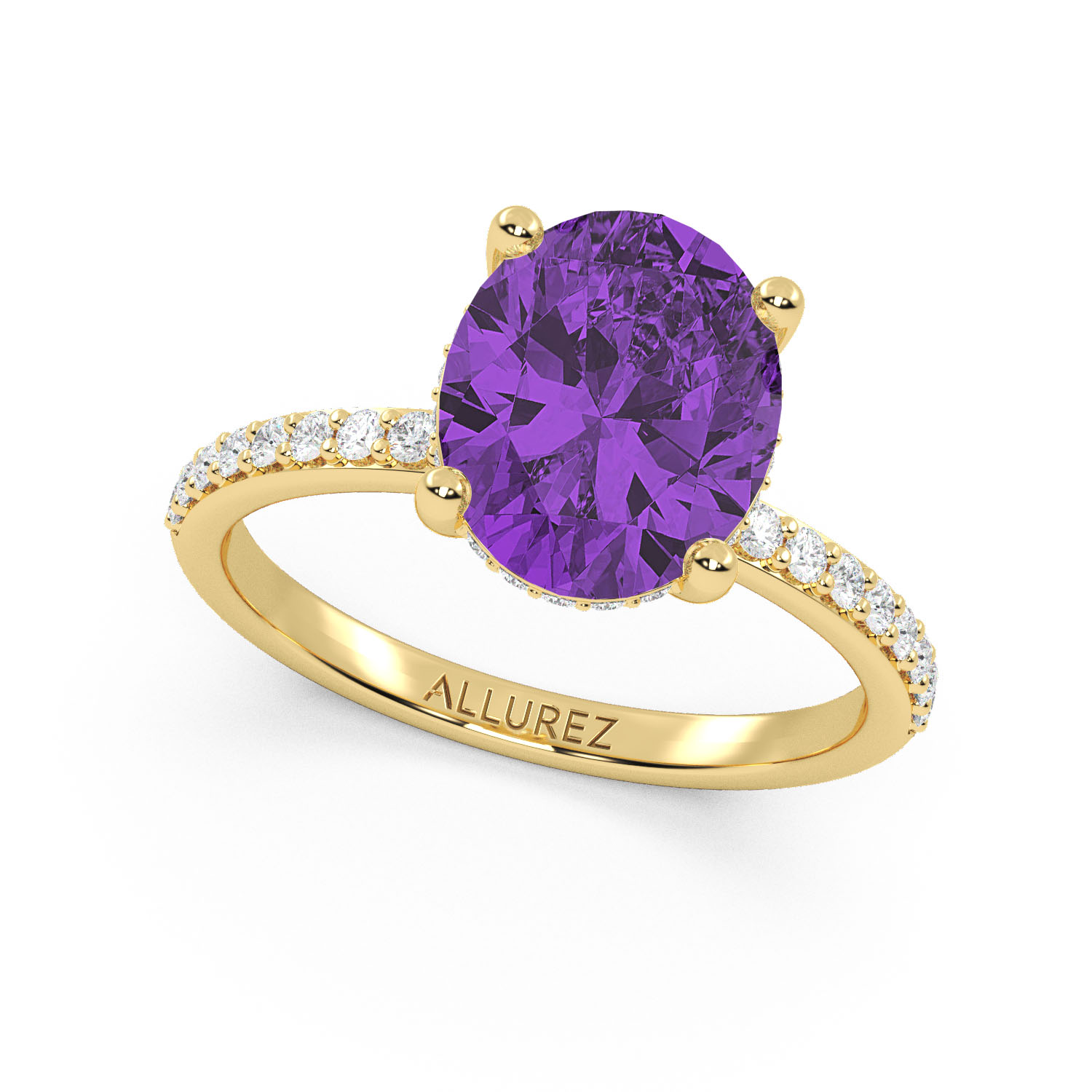 Oval Cut Amethyst Diamond Halo Engagement Ring 14K Yellow Gold (3.47ct)