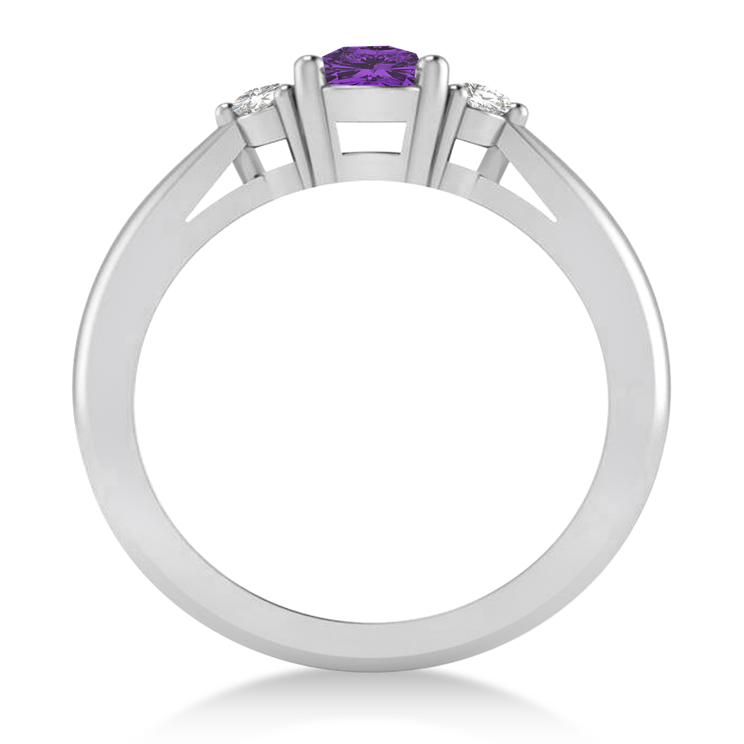 Cushion Amethyst & Diamond Three-Stone Engagement Ring 14k White Gold (1.14ct)