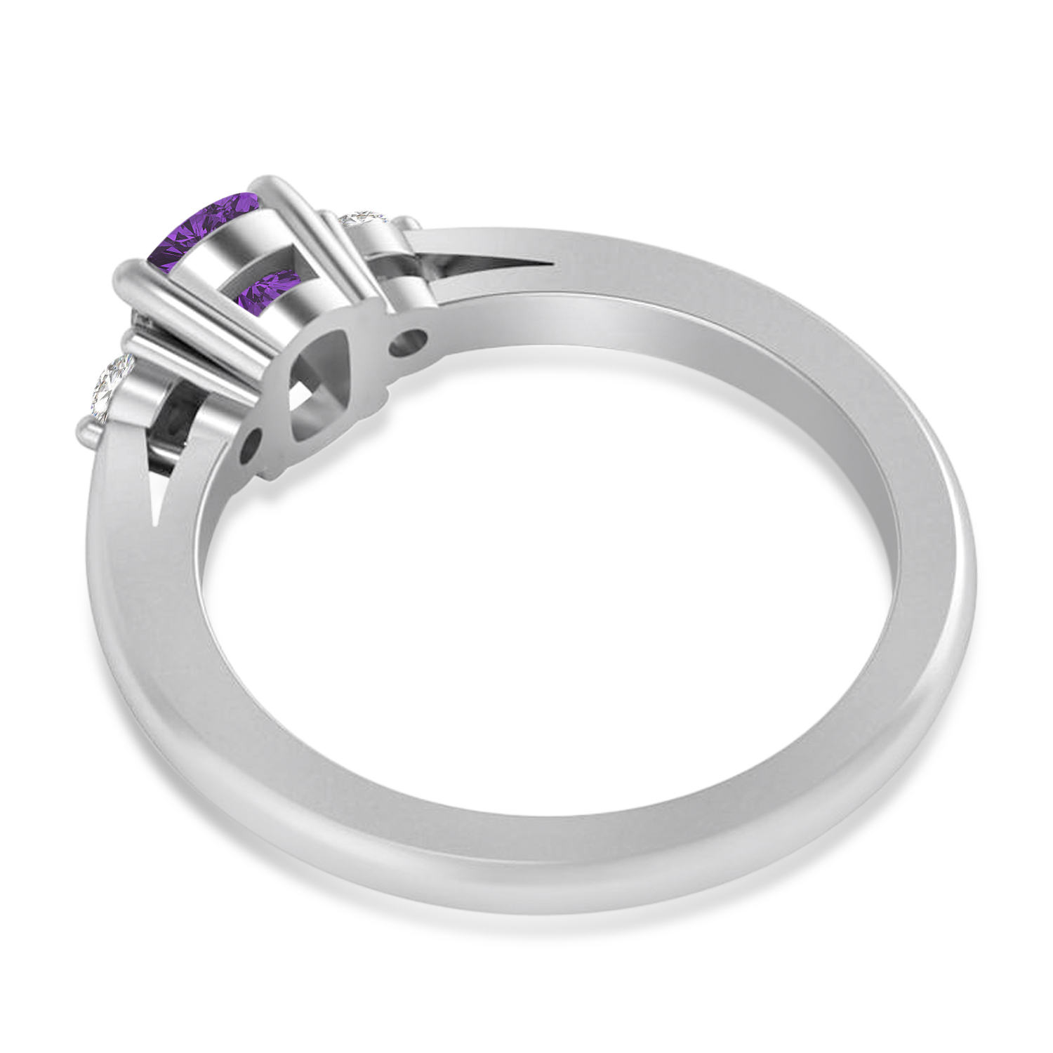 Cushion Amethyst & Diamond Three-Stone Engagement Ring 14k White Gold (1.14ct)