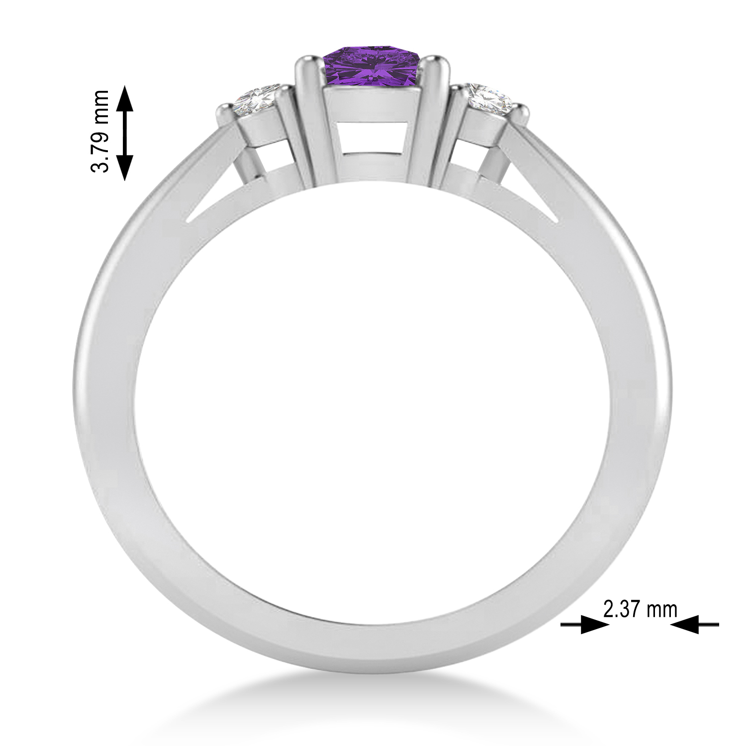 Cushion Amethyst & Diamond Three-Stone Engagement Ring 14k White Gold (1.14ct)