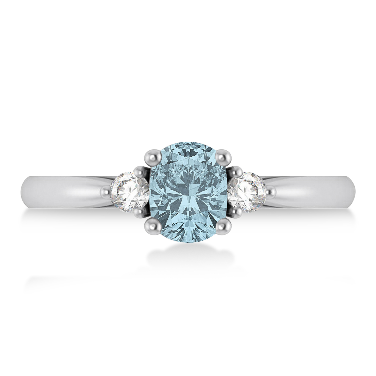 Cushion Aquamarine & Diamond Three-Stone Engagement Ring 14k White Gold (1.14ct)