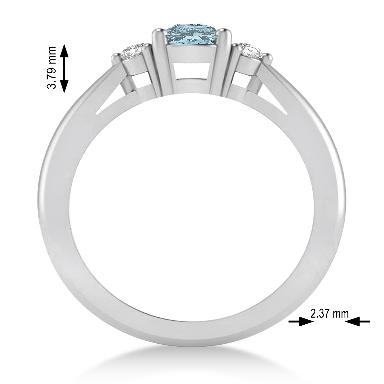 Cushion Aquamarine & Diamond Three-Stone Engagement Ring 14k White Gold (1.14ct)