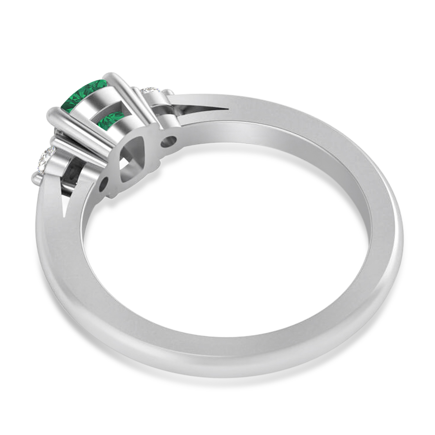 Cushion Emerald & Diamond Three-Stone Engagement Ring 14k White Gold (1.14ct)