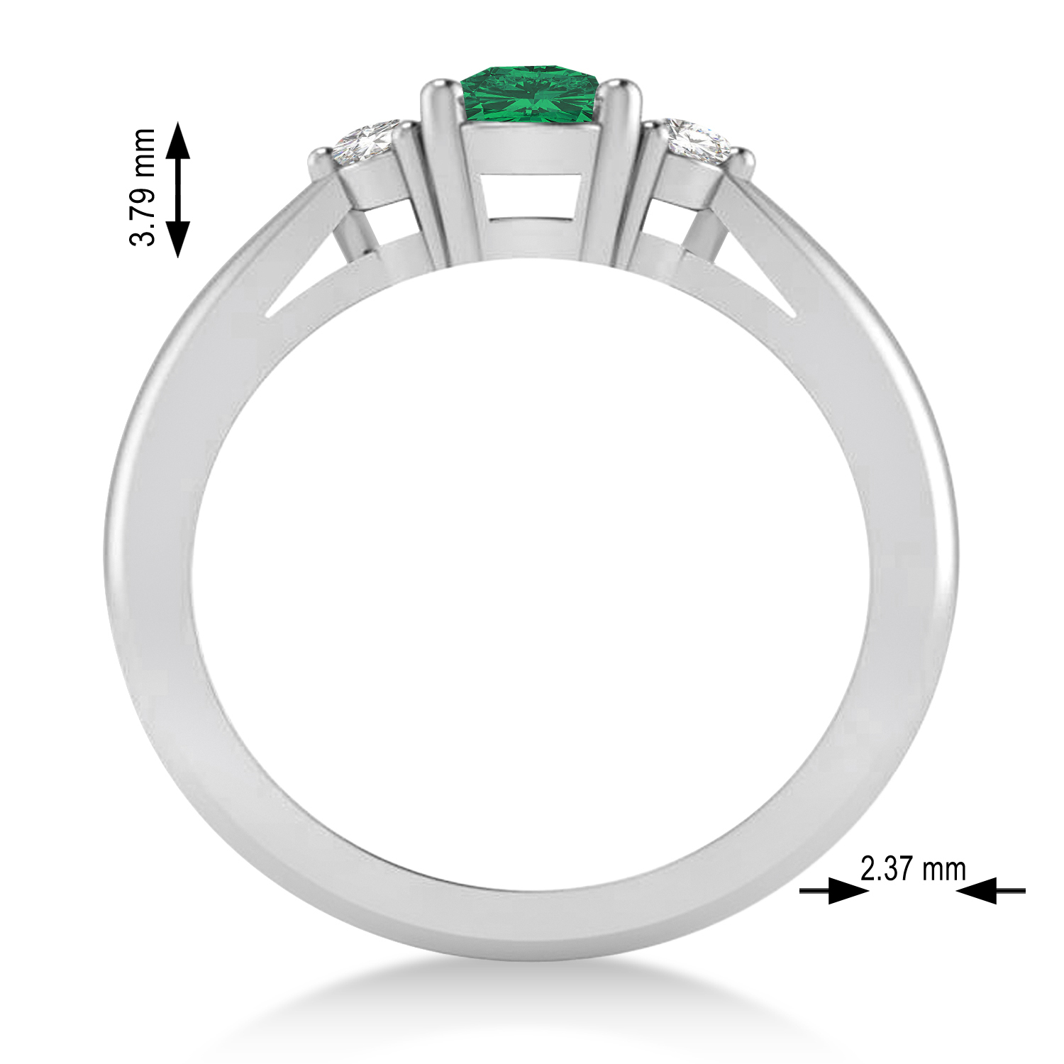 Cushion Emerald & Diamond Three-Stone Engagement Ring 14k White Gold (1.14ct)