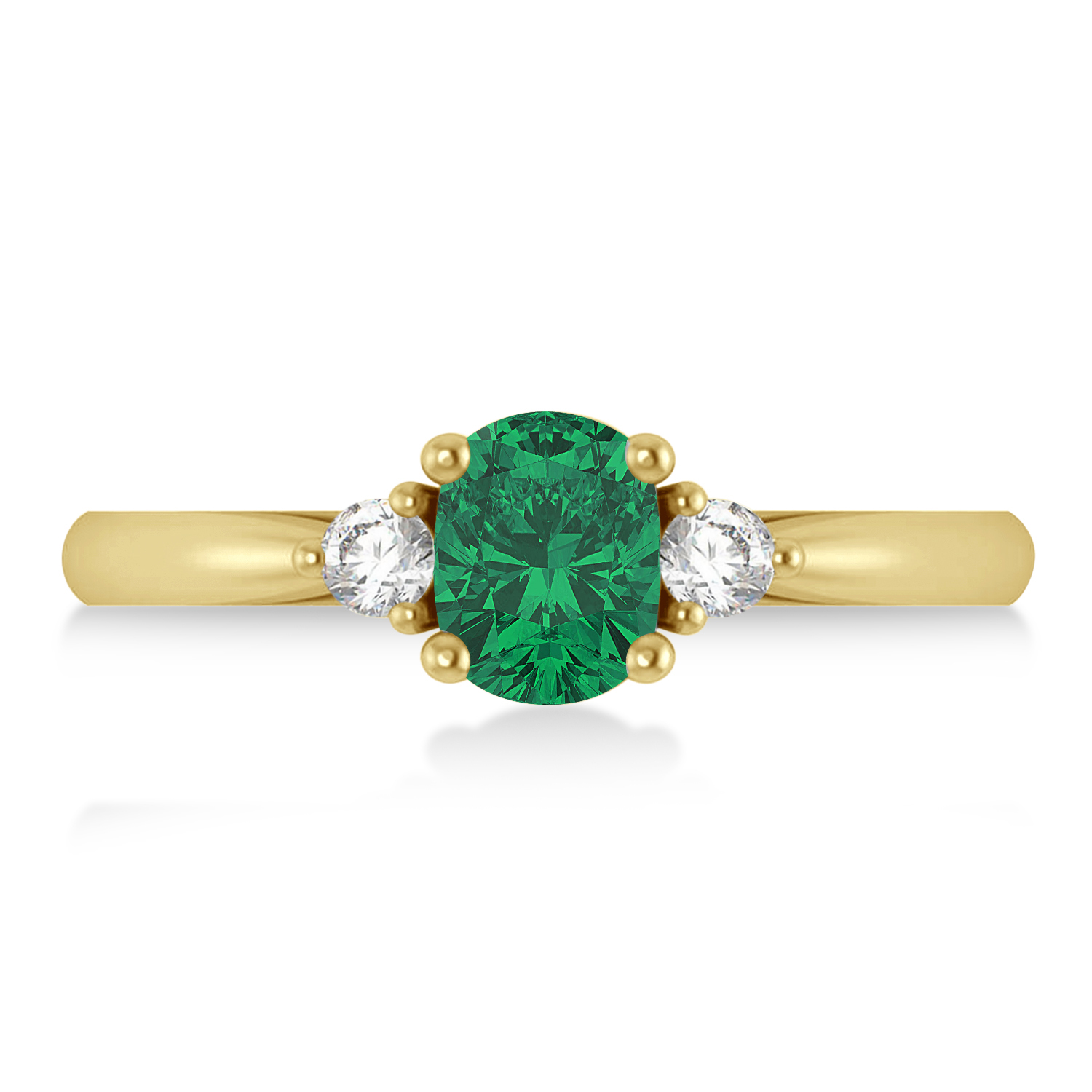Cushion Emerald & Diamond Three-Stone Engagement Ring 14k Yellow Gold (1.14ct)