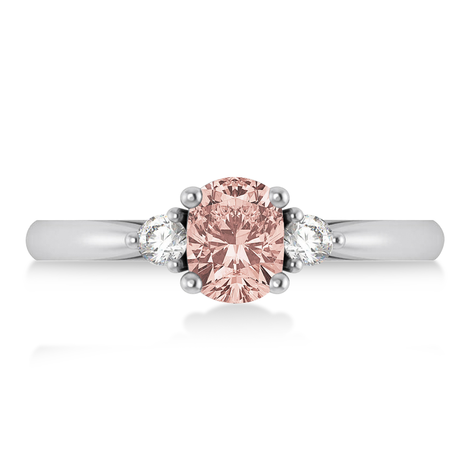 Cushion Morganite & Diamond Three-Stone Engagement Ring 14k White Gold (1.14ct)