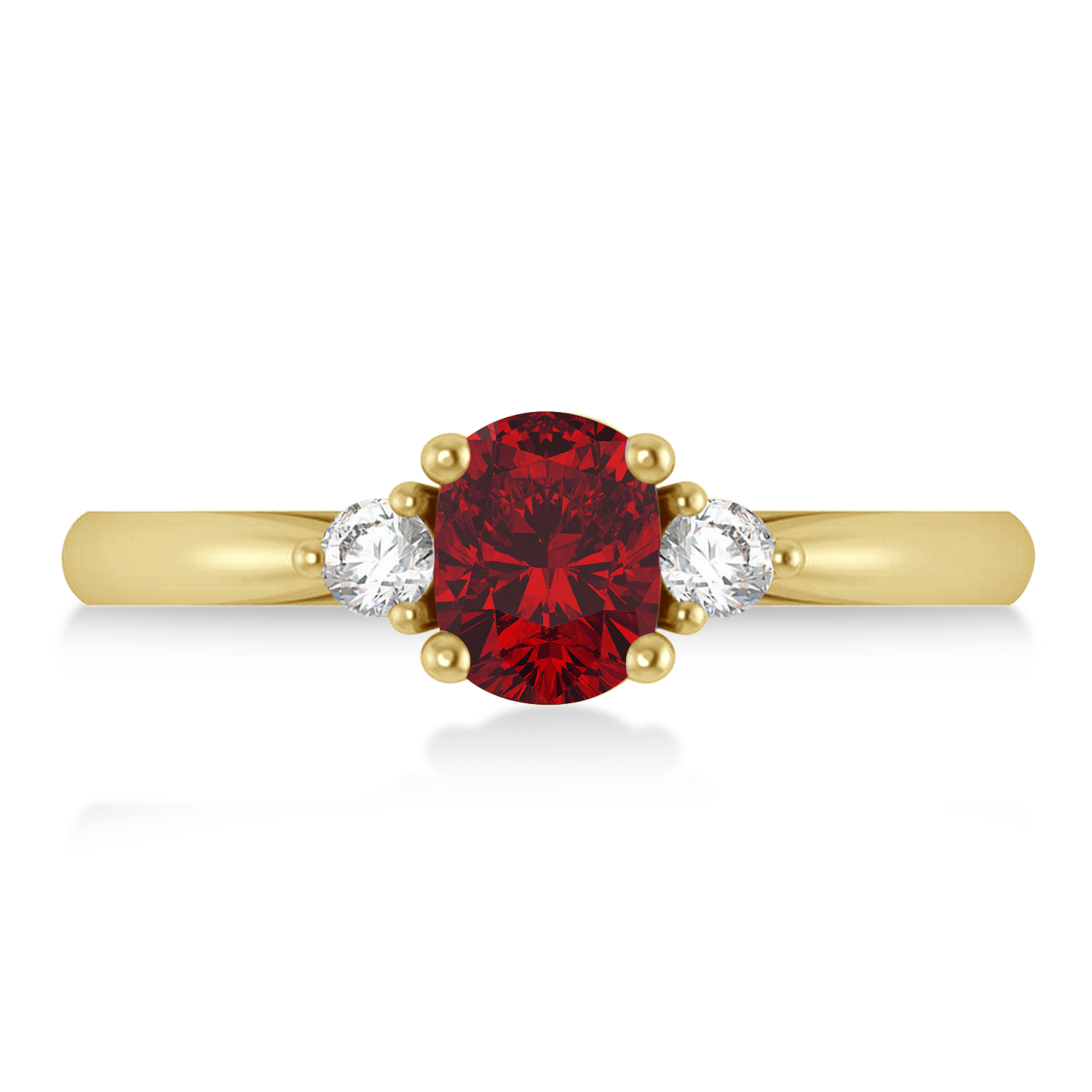Cushion Ruby & Diamond Three-Stone Engagement Ring 14k Yellow Gold (1.14ct)
