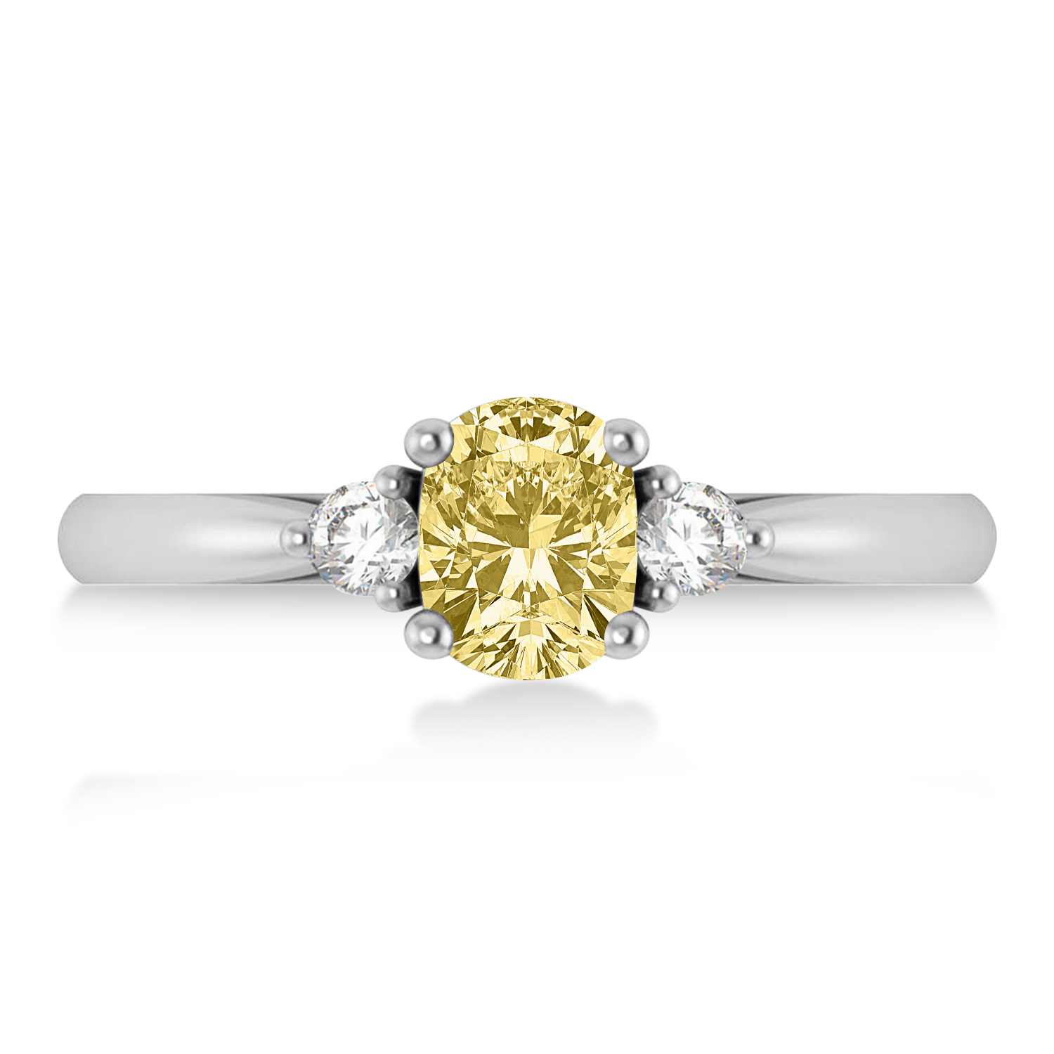 Cushion Yellow & White Diamond Three-Stone Engagement Ring 14k White Gold (1.14ct)