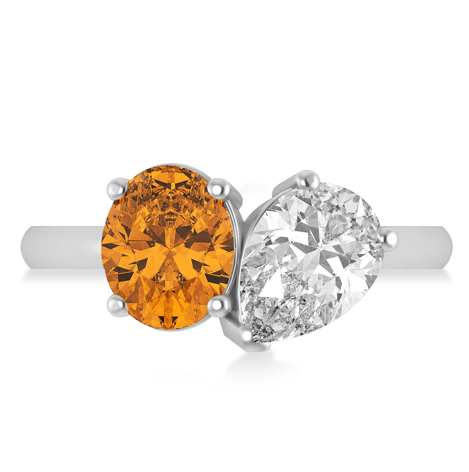 Oval/Pear Diamond & Citrine Toi et Moi Ring 18k White Gold (4.50ct)
