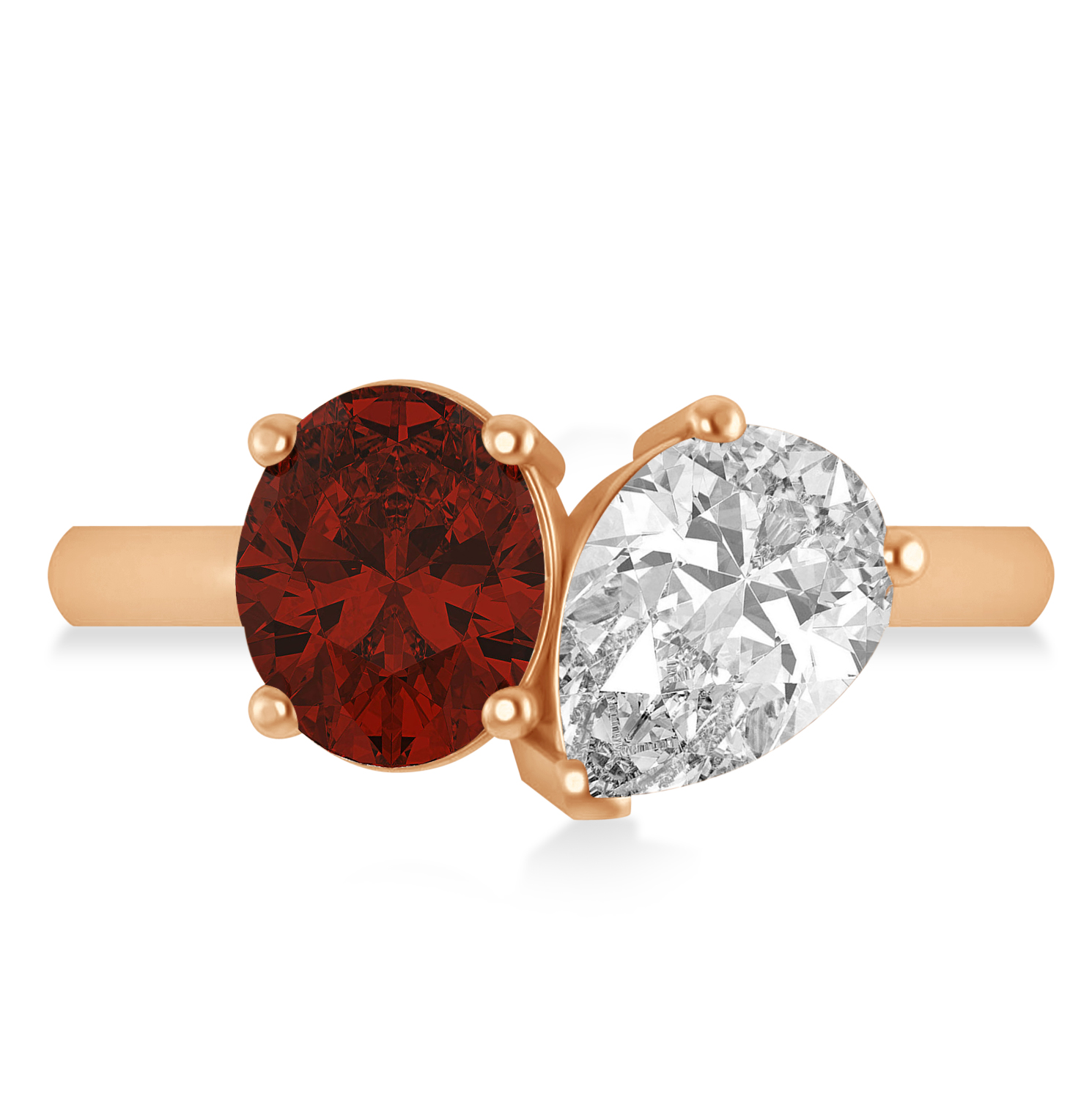 Oval/Pear Diamond & Garnet Toi et Moi Ring 18k Rose Gold (4.50ct)