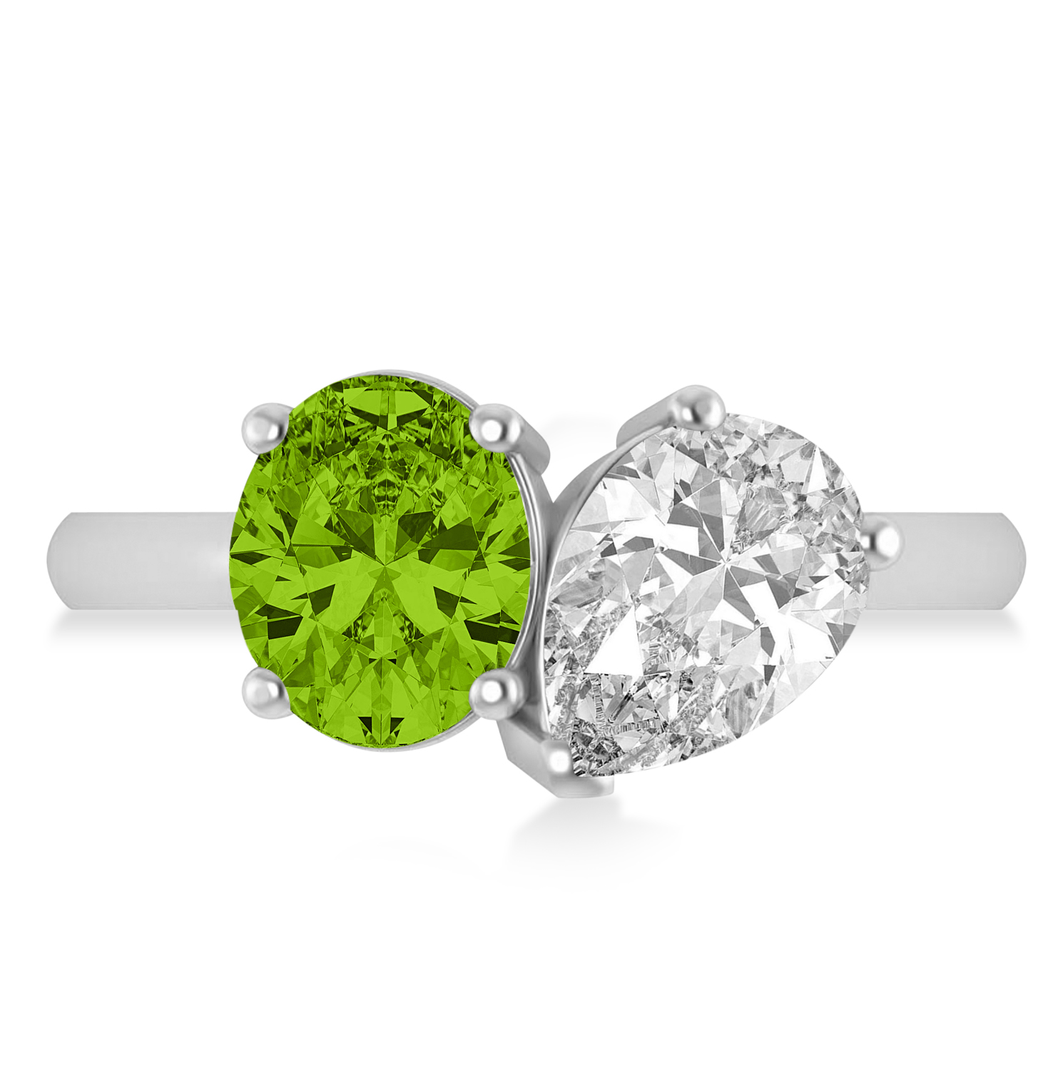 Oval/Pear Diamond & Peridot Toi et Moi Ring 14k White Gold (4.50ct)