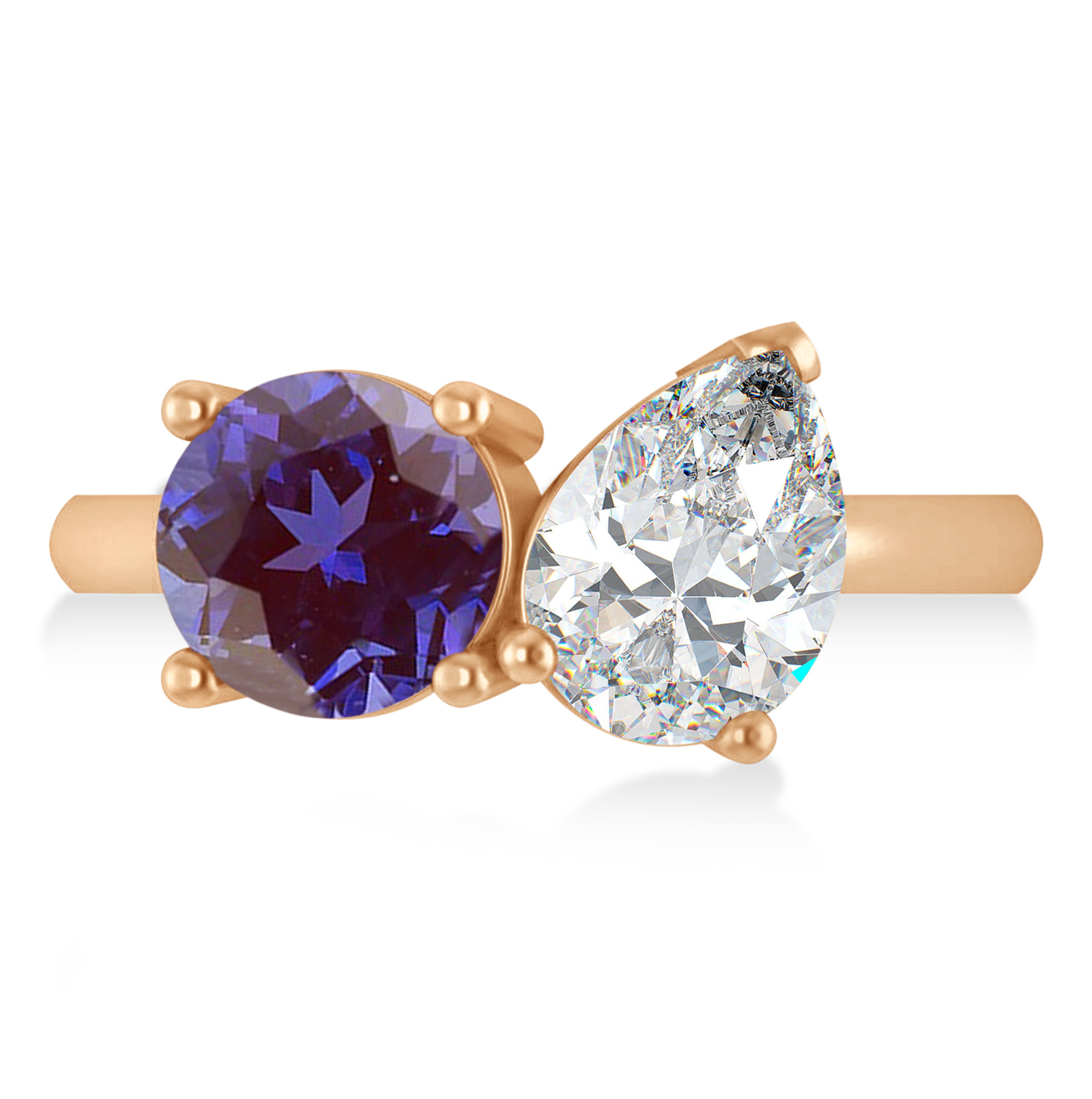 Round/Pear Diamond & Lab Alexandrite Toi et Moi Ring 14k Rose Gold (4.00ct)