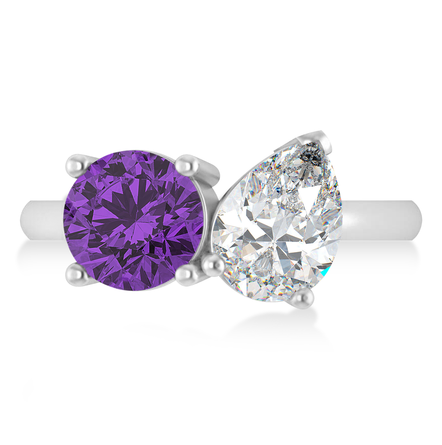 Round/Pear Diamond & Amethyst Toi et Moi Ring 14k White Gold (4.00ct)