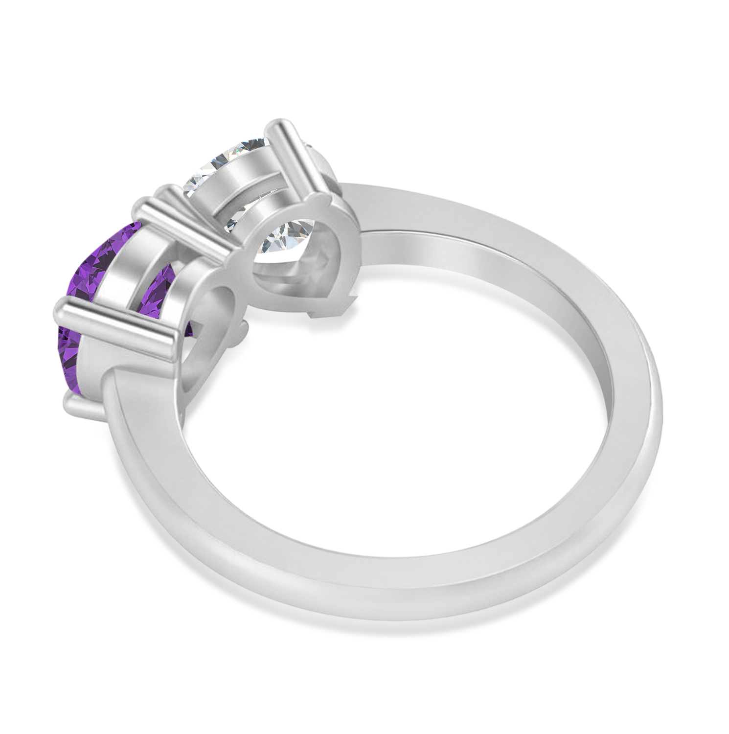 Round/Pear Diamond & Amethyst Toi et Moi Ring 14k White Gold (4.00ct)