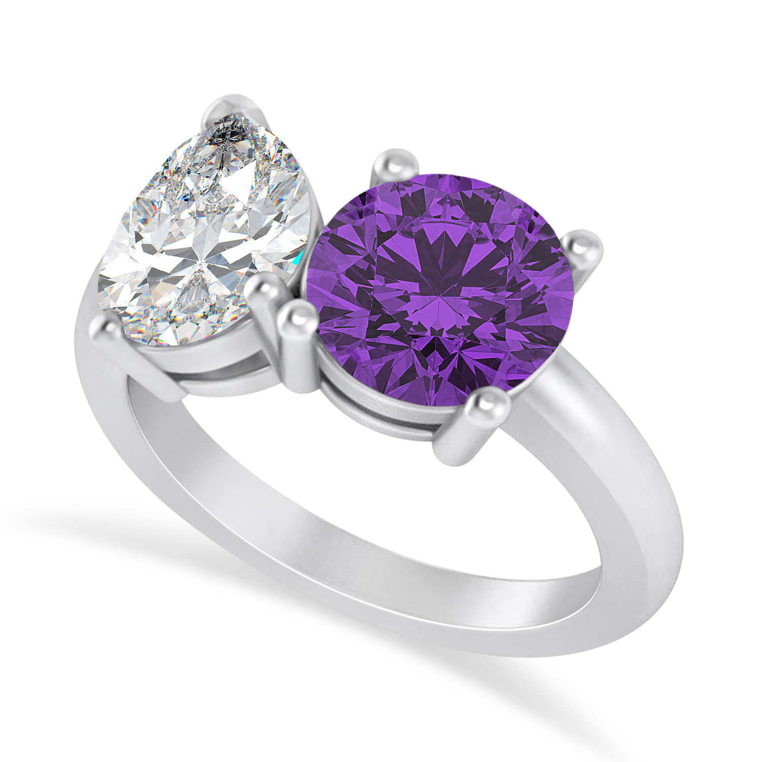 Round/Pear Diamond & Amethyst Toi et Moi Ring 18k White Gold (4.00ct)
