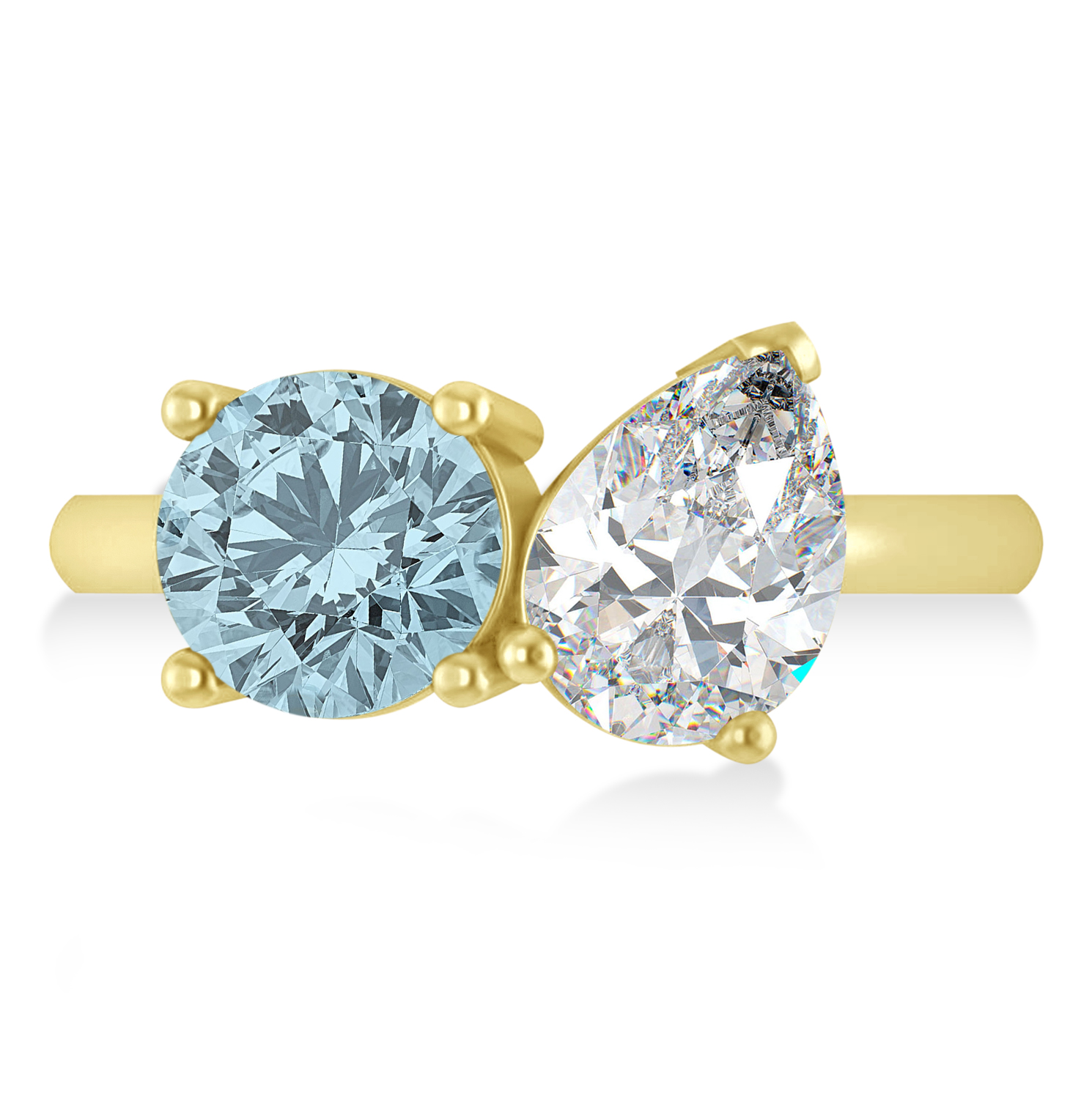 Round/Pear Diamond & Aquamarine Toi et Moi Ring 14k Yellow Gold (4.00ct)