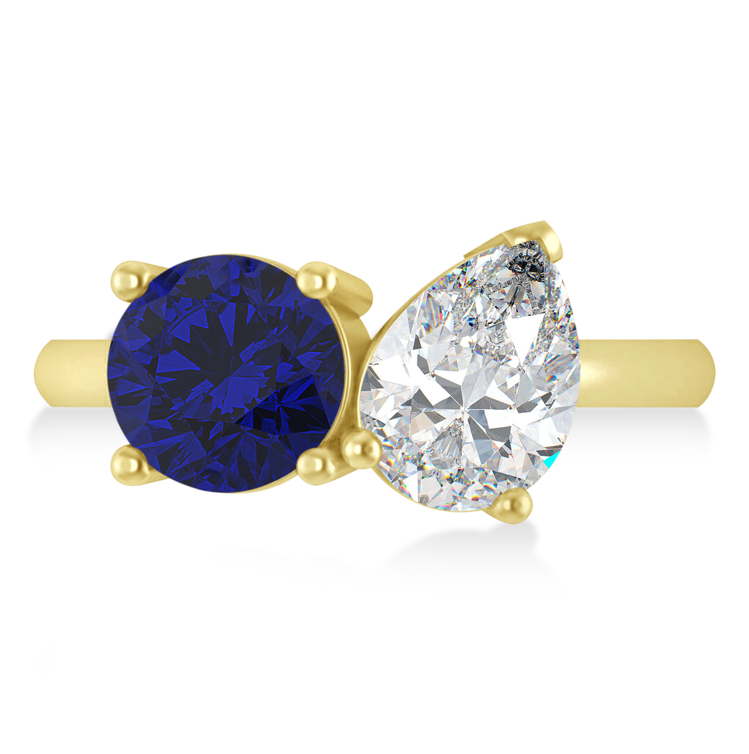 Round/Pear Diamond & Blue Sapphire Toi et Moi Ring 14k Yellow Gold (4.00ct)